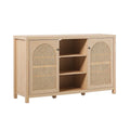 58" Sideboard with Arched Rattan Door Panels, Open Shelves & Cable Management – 2 Colors