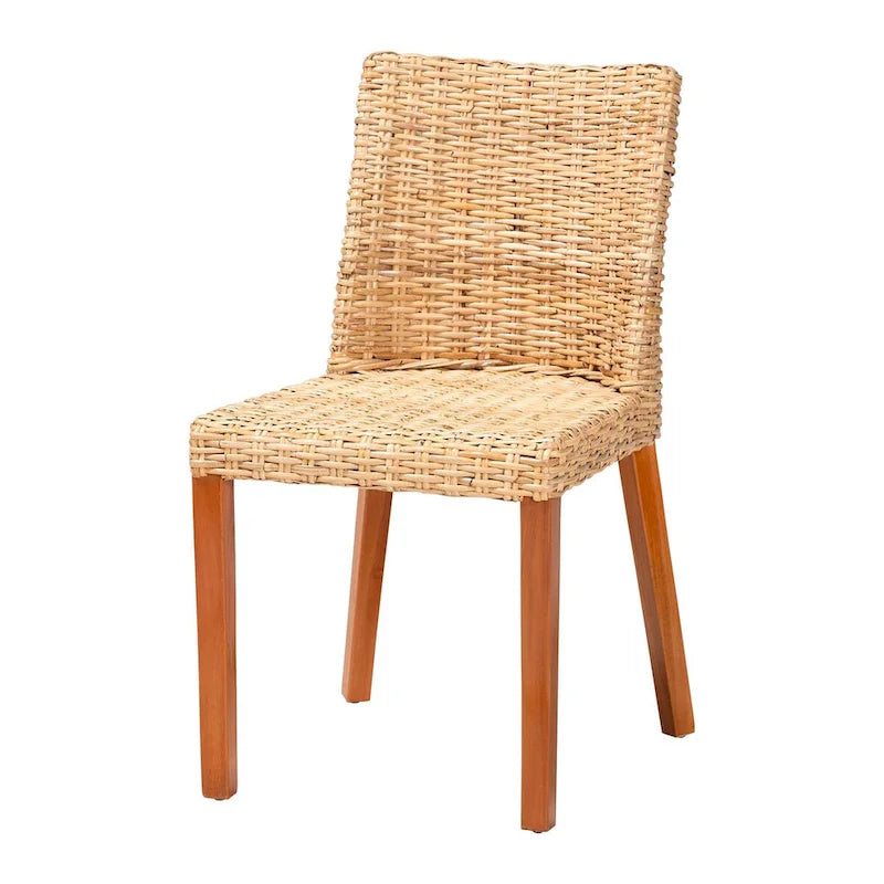 Chaise de salle à manger bohème en rotin tressé à dossier haut, couleur miel