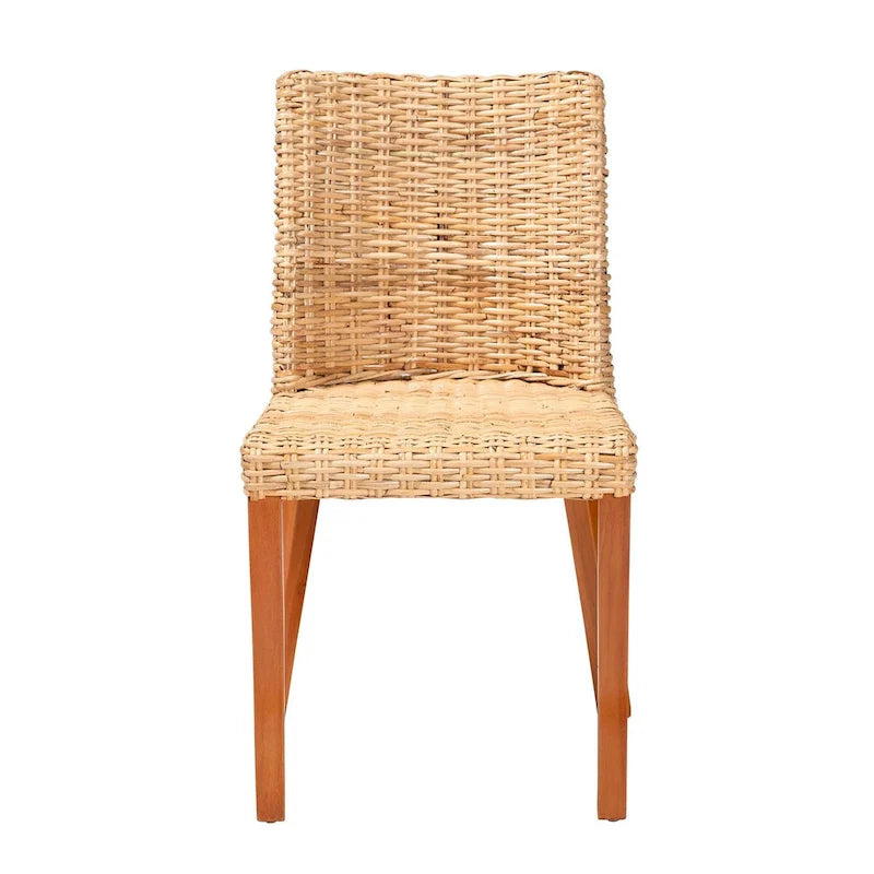 Chaise de salle à manger bohème en rotin tressé à dossier haut, couleur miel