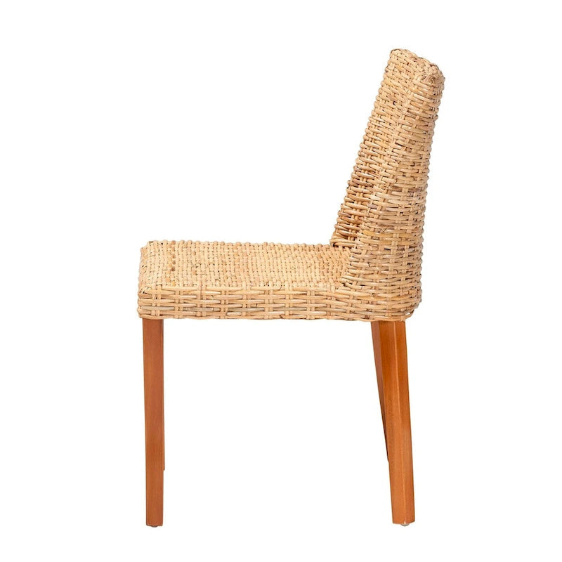 Chaise de salle à manger bohème en rotin tressé à dossier haut, couleur miel
