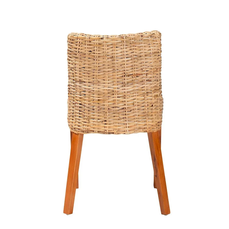 Chaise de salle à manger bohème en rotin tressé à dossier haut, couleur miel