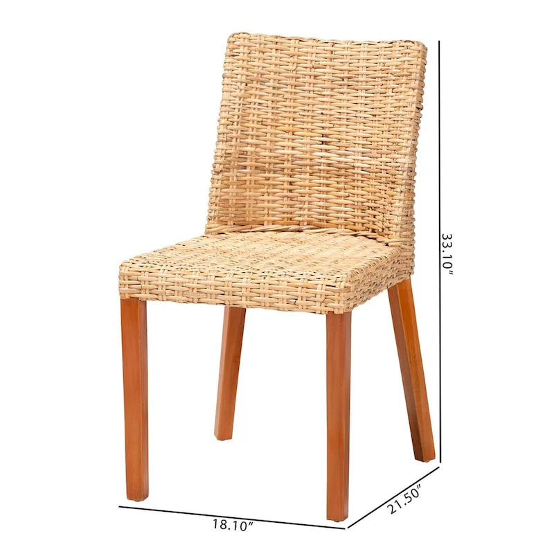 Chaise de salle à manger bohème en rotin tressé à dossier haut, couleur miel