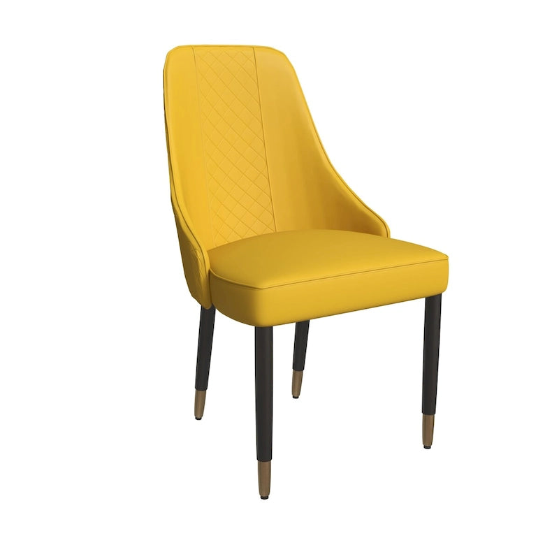 Chaise de salle à manger à dossier haut surpiquée losanges – Options tissu et cuir PU, pieds en bois de chêne