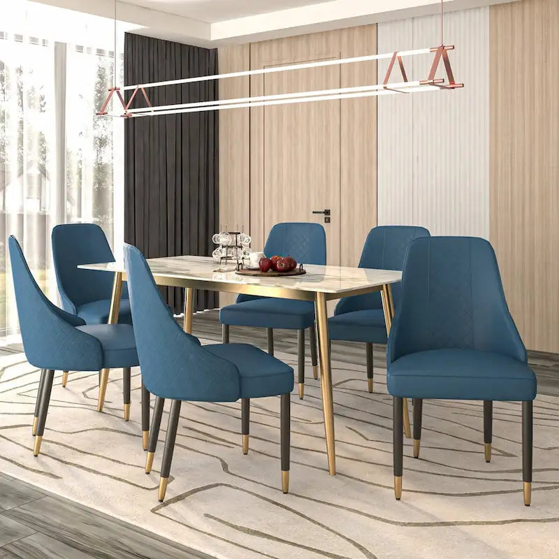 Chaise de salle à manger à dossier haut surpiquée losanges – Options tissu et cuir PU, pieds en bois de chêne