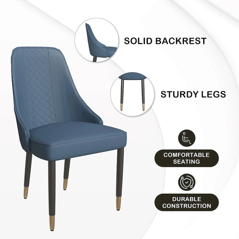 Chaise de salle à manger à dossier haut surpiquée losanges – Options tissu et cuir PU, pieds en bois de chêne