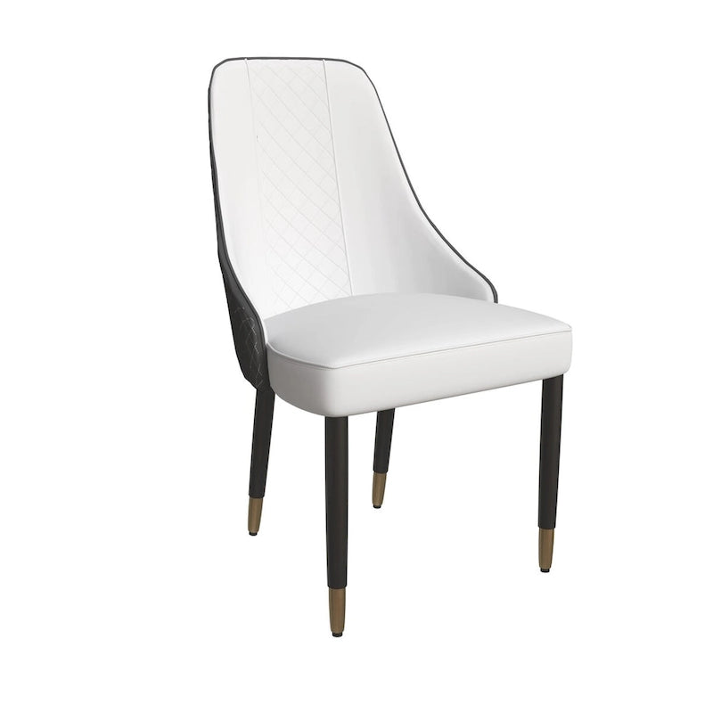Chaise de salle à manger à dossier haut surpiquée losanges – Options tissu et cuir PU, pieds en bois de chêne