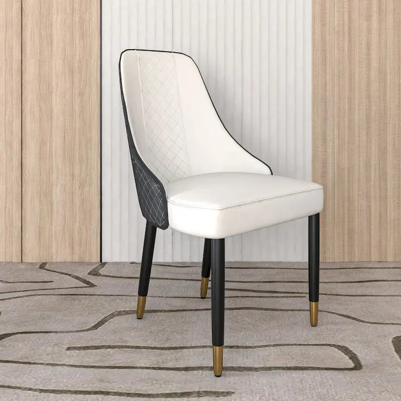 Chaise de salle à manger à dossier haut surpiquée losanges – Options tissu et cuir PU, pieds en bois de chêne