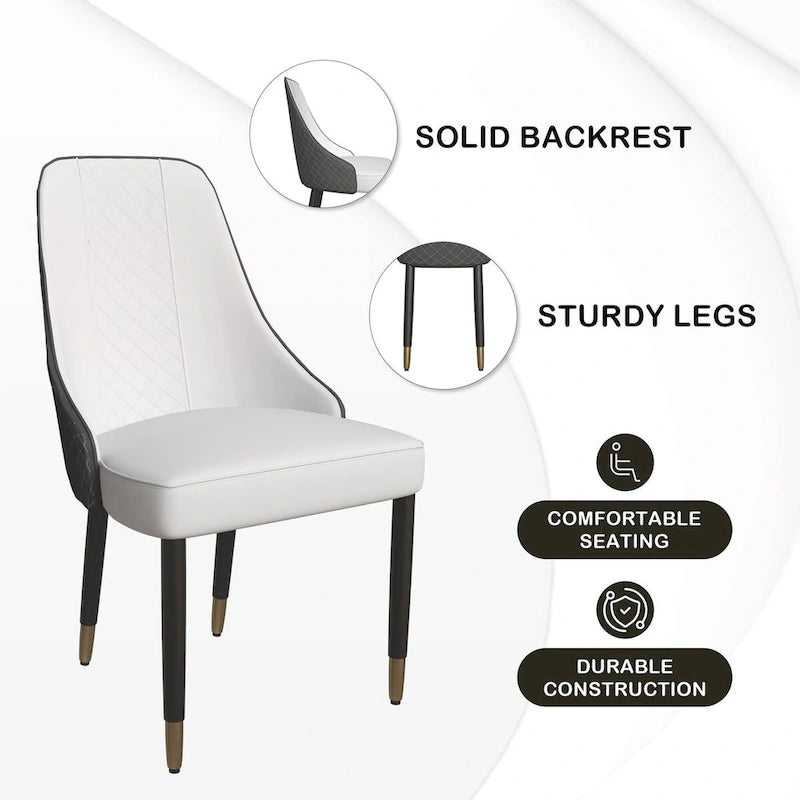 Chaise de salle à manger à dossier haut surpiquée losanges – Options tissu et cuir PU, pieds en bois de chêne