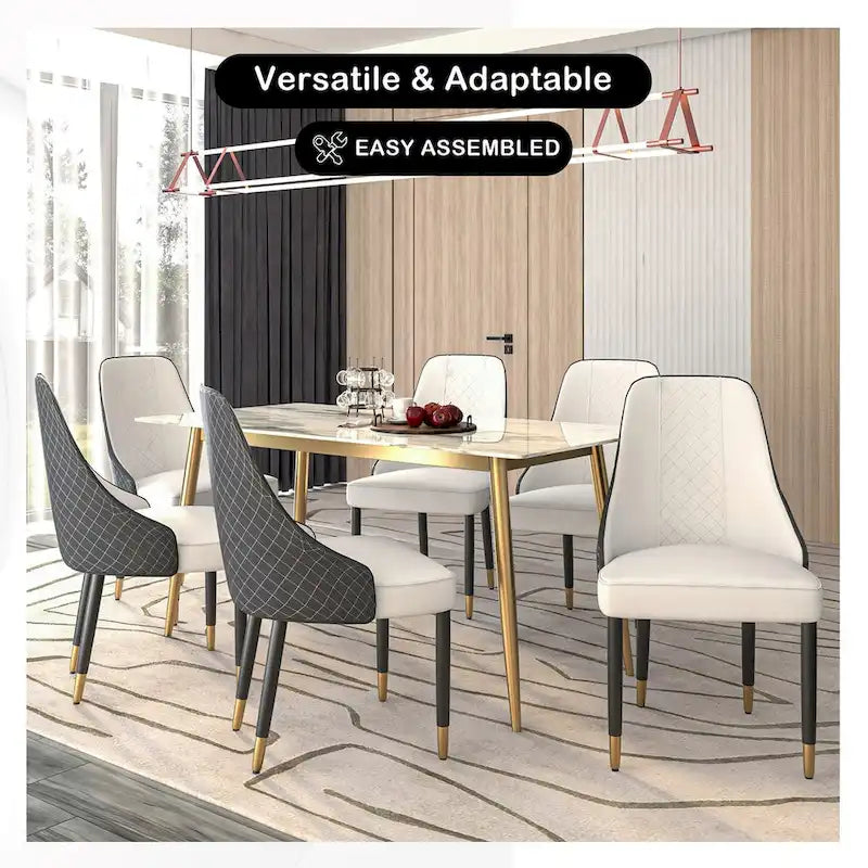 Chaise de salle à manger à dossier haut surpiquée losanges – Options tissu et cuir PU, pieds en bois de chêne