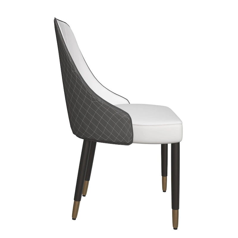 Chaise de salle à manger à dossier haut surpiquée losanges – Options tissu et cuir PU, pieds en bois de chêne