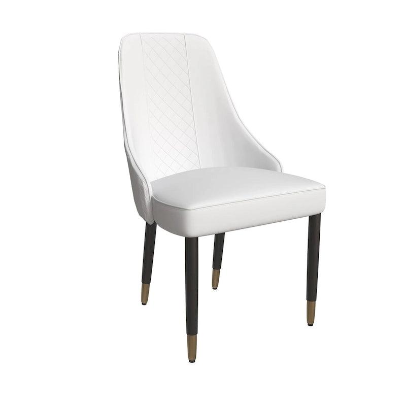 Chaise de salle à manger à dossier haut surpiquée losanges – Options tissu et cuir PU, pieds en bois de chêne