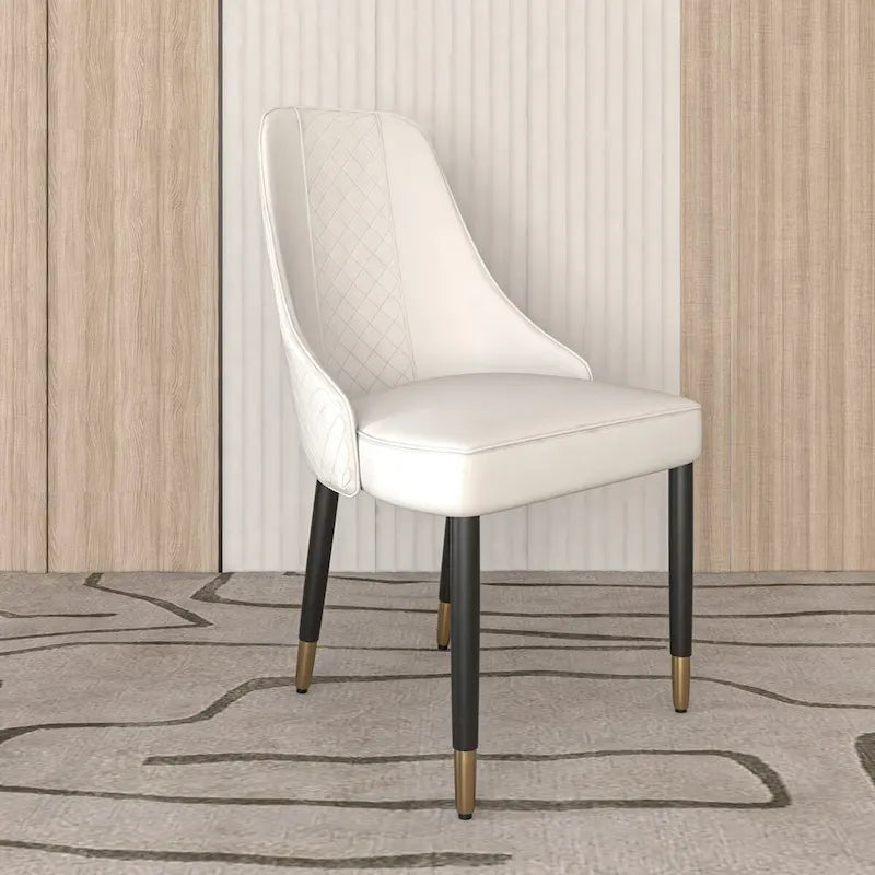 Chaise de salle à manger à dossier haut surpiquée losanges – Options tissu et cuir PU, pieds en bois de chêne