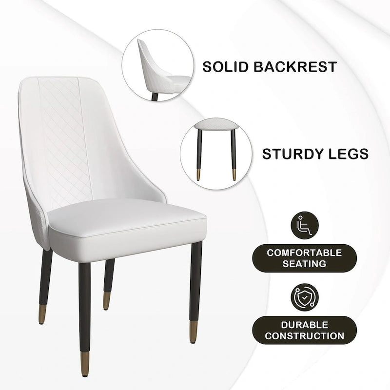 Chaise de salle à manger à dossier haut surpiquée losanges – Options tissu et cuir PU, pieds en bois de chêne