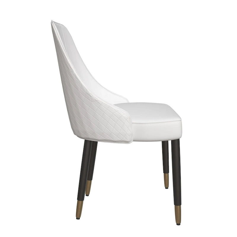 Chaise de salle à manger à dossier haut surpiquée losanges – Options tissu et cuir PU, pieds en bois de chêne