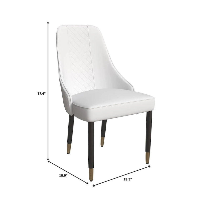Chaise de salle à manger à dossier haut surpiquée losanges – Options tissu et cuir PU, pieds en bois de chêne