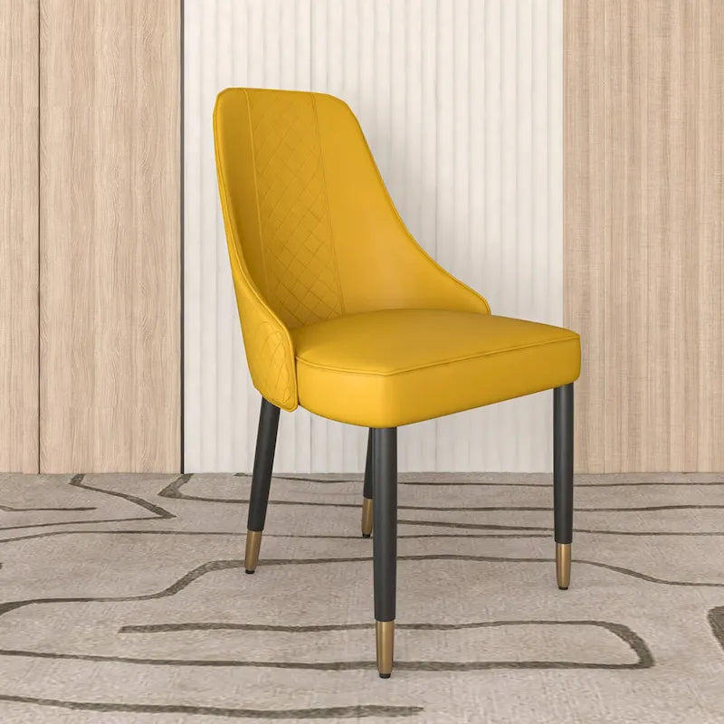Chaise de salle à manger à dossier haut surpiquée losanges – Options tissu et cuir PU, pieds en bois de chêne