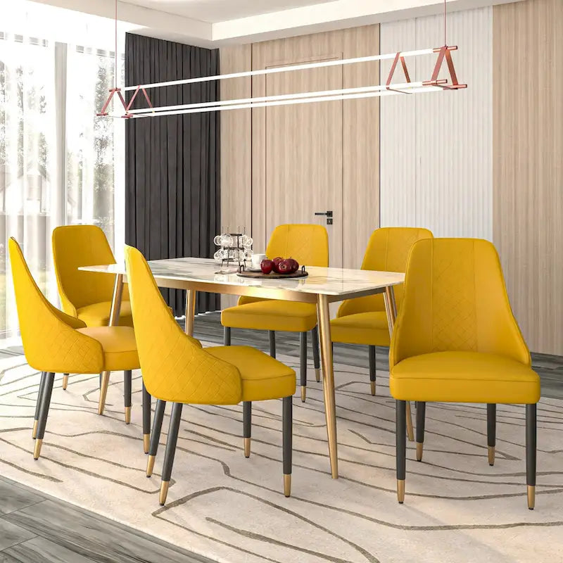 Chaise de salle à manger à dossier haut surpiquée losanges – Options tissu et cuir PU, pieds en bois de chêne
