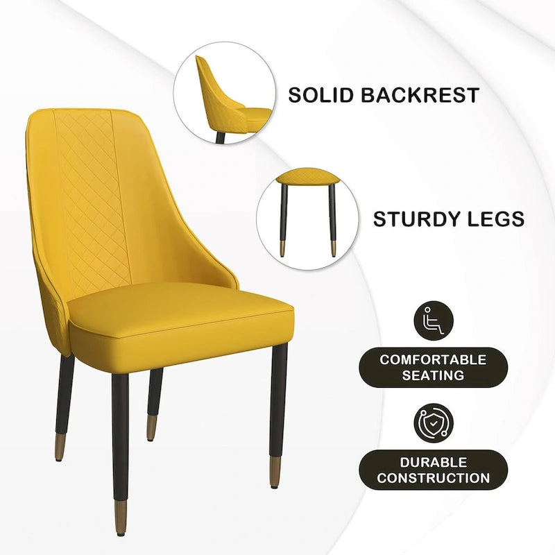 Chaise de salle à manger à dossier haut surpiquée losanges – Options tissu et cuir PU, pieds en bois de chêne