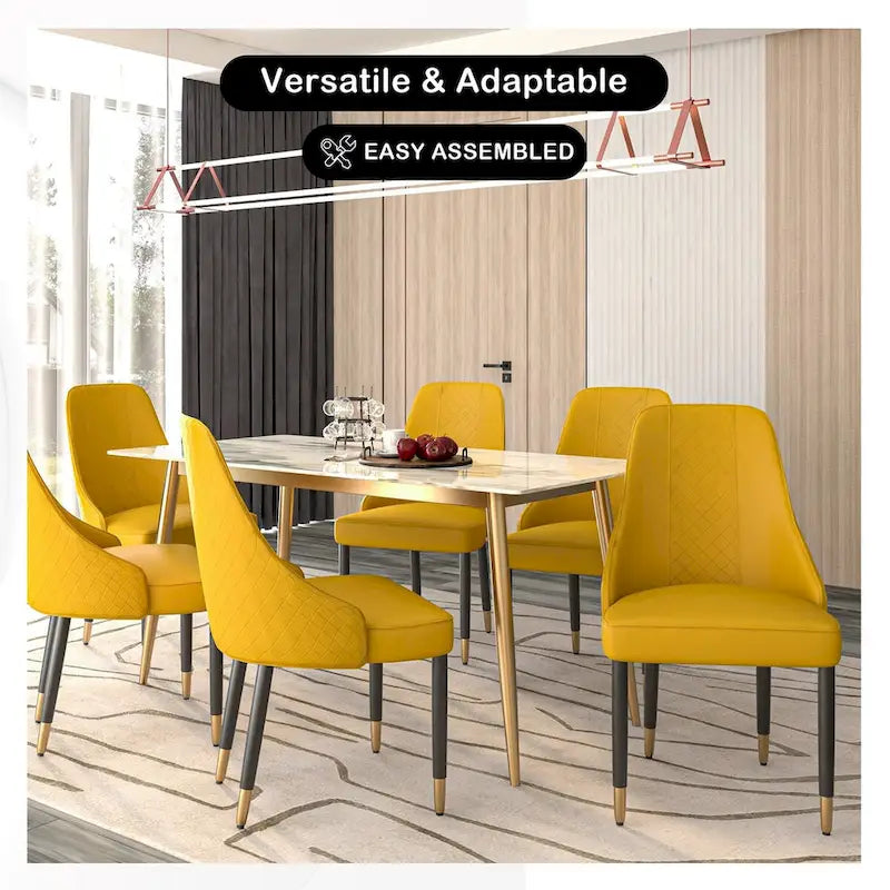 Chaise de salle à manger à dossier haut surpiquée losanges – Options tissu et cuir PU, pieds en bois de chêne