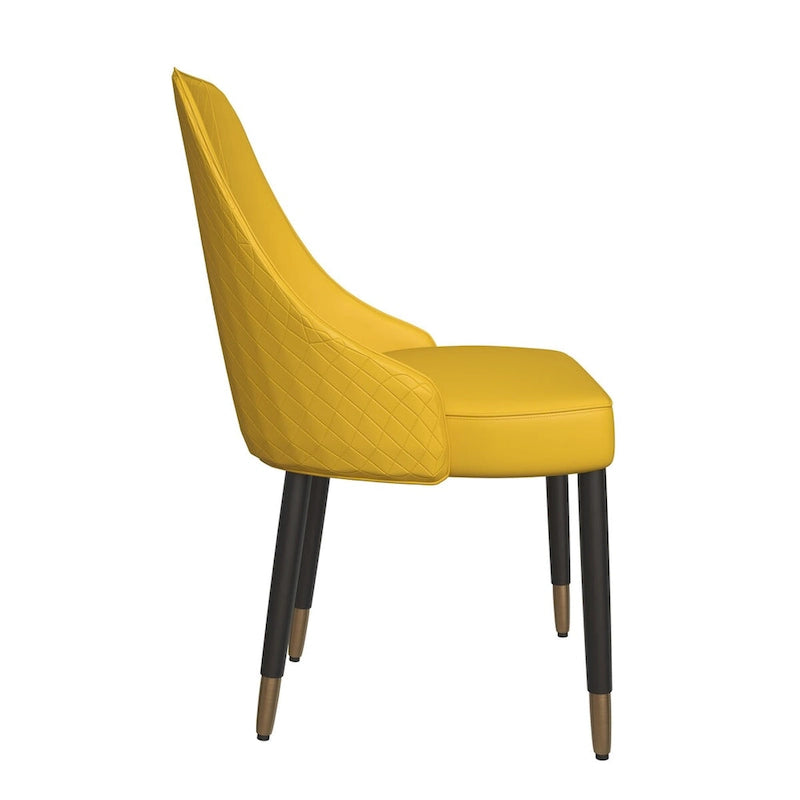 Chaise de salle à manger à dossier haut surpiquée losanges – Options tissu et cuir PU, pieds en bois de chêne