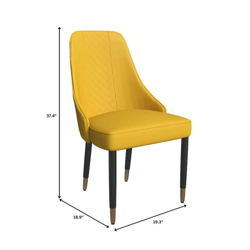 Chaise de salle à manger à dossier haut surpiquée losanges – Options tissu et cuir PU, pieds en bois de chêne