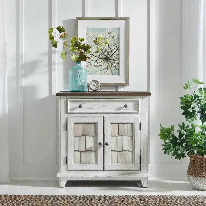 Distressed Two-Tone Pine Accent Cabinet with Shingle Doors & Antique Pewter Hardware