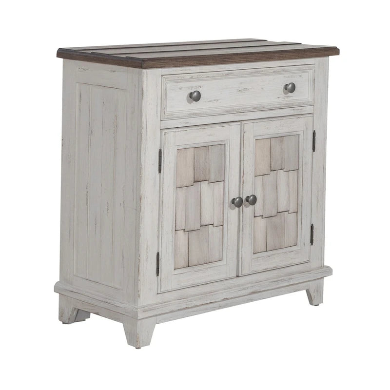 Distressed Two-Tone Pine Accent Cabinet with Shingle Doors & Antique Pewter Hardware