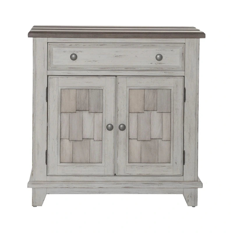 Distressed Two-Tone Pine Accent Cabinet with Shingle Doors & Antique Pewter Hardware
