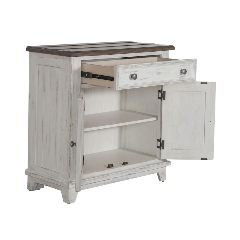 Distressed Two-Tone Pine Accent Cabinet with Shingle Doors & Antique Pewter Hardware