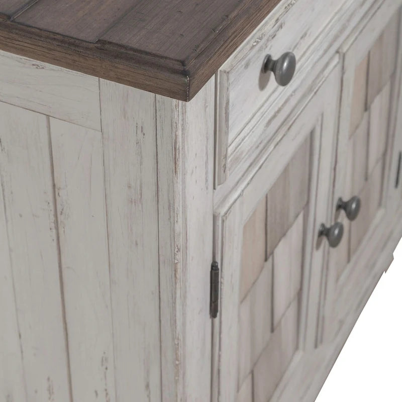 Distressed Two-Tone Pine Accent Cabinet with Shingle Doors & Antique Pewter Hardware