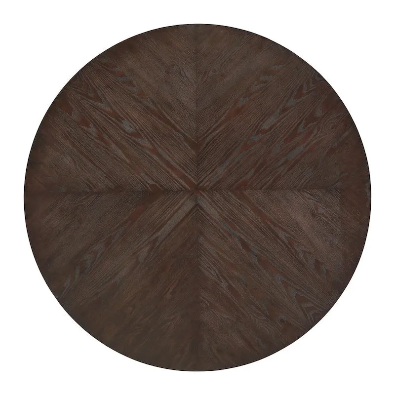 Table de salle à manger ronde de 137 cm avec incrustation en placage de chêne et accents en métal doré, coloris expresso