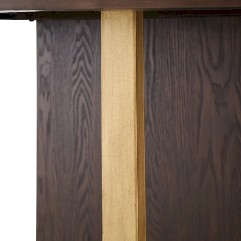 Table de salle à manger ronde de 137 cm avec incrustation en placage de chêne et accents en métal doré, coloris expresso
