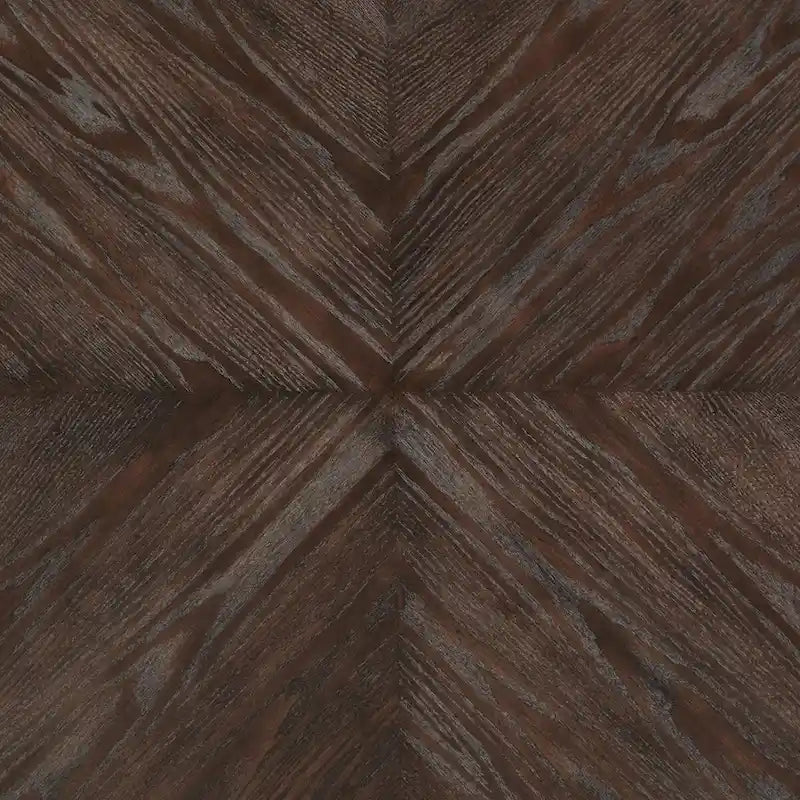 Table de salle à manger ronde de 137 cm avec incrustation en placage de chêne et accents en métal doré, coloris expresso