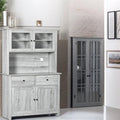 Kitchen Buffet with Hutch, Glass Doors & Drawers – Rustic Wood Grain, Grey