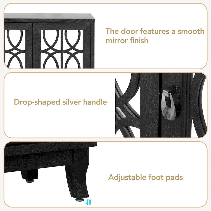 3-Door Farmhouse Sideboard with Hollow Streamline Panels, Silver Teardrop Handles & Adjustable Shelves – 3 Colors