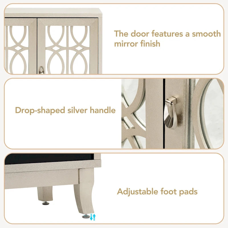 3-Door Farmhouse Sideboard with Hollow Streamline Panels, Silver Teardrop Handles & Adjustable Shelves – 3 Colors