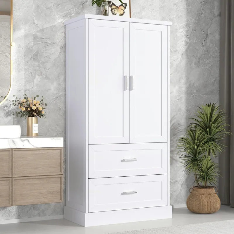 64" Tall Bathroom Storage Cabinet with Double Doors, Drawers & Adjustable Shelves