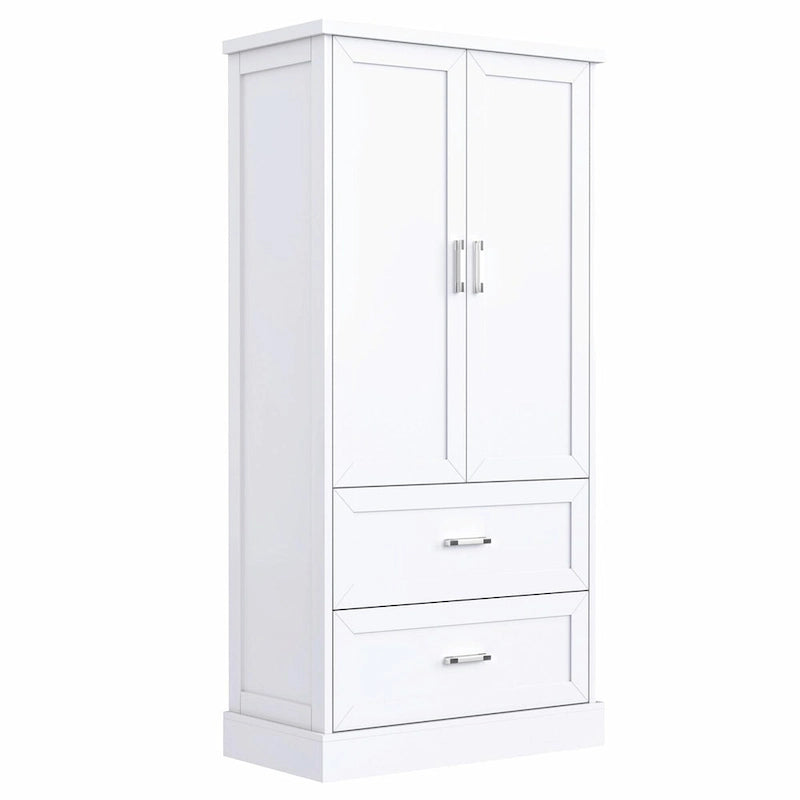 64" Tall Bathroom Storage Cabinet with Double Doors, Drawers & Adjustable Shelves