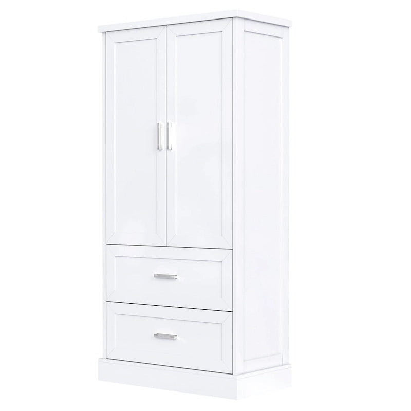 64" Tall Bathroom Storage Cabinet with Double Doors, Drawers & Adjustable Shelves