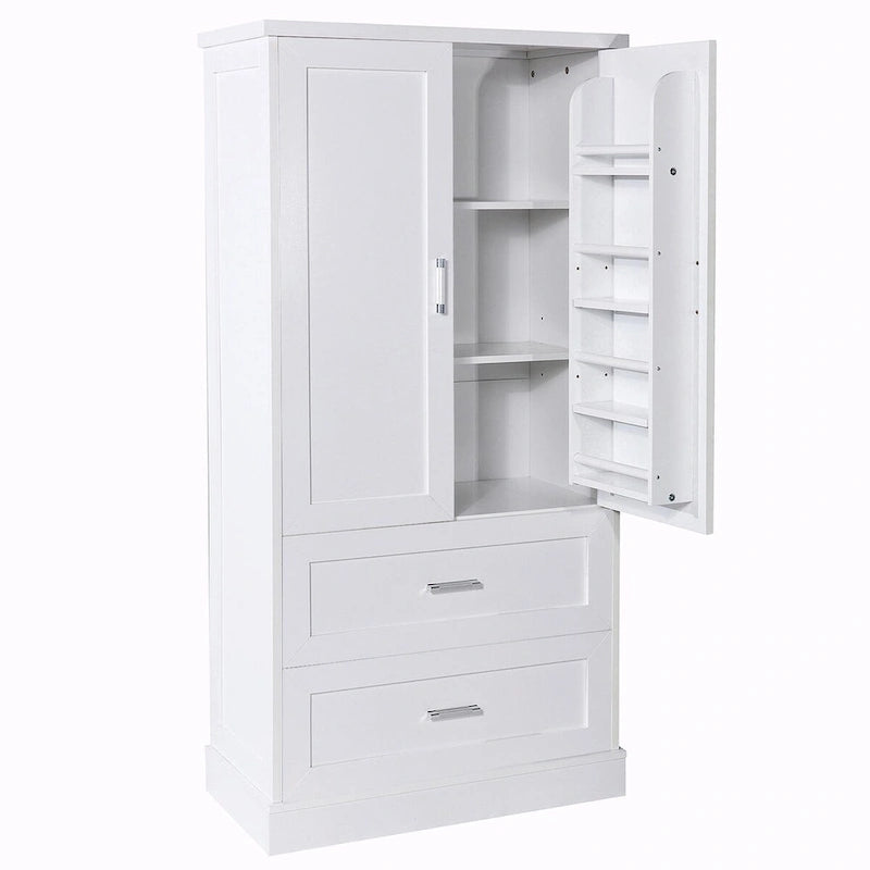 64" Tall Bathroom Storage Cabinet with Double Doors, Drawers & Adjustable Shelves