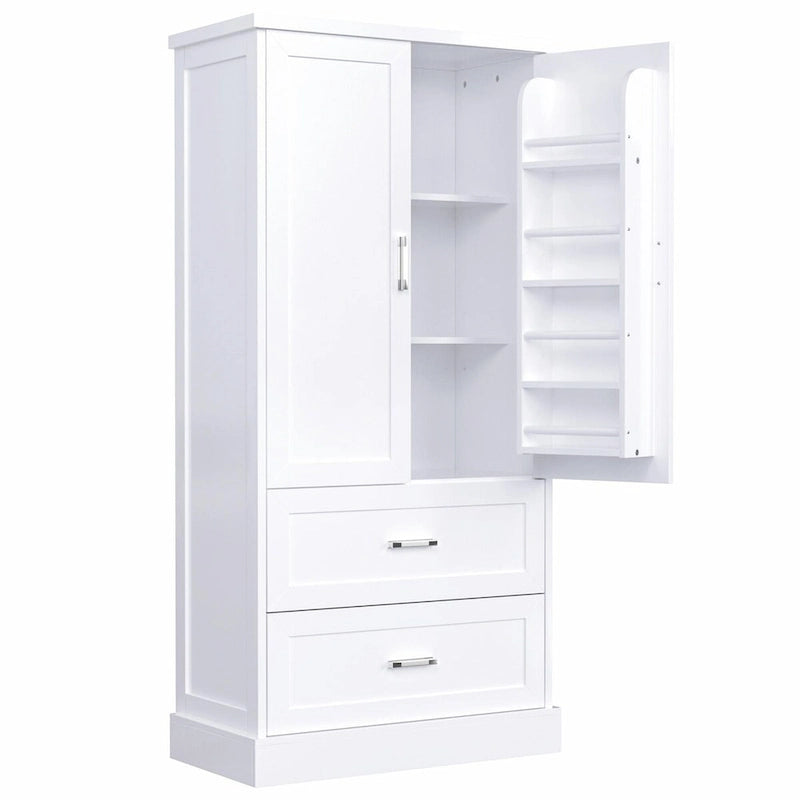64" Tall Bathroom Storage Cabinet with Double Doors, Drawers & Adjustable Shelves