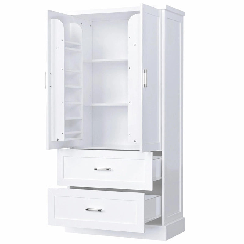 64" Tall Bathroom Storage Cabinet with Double Doors, Drawers & Adjustable Shelves