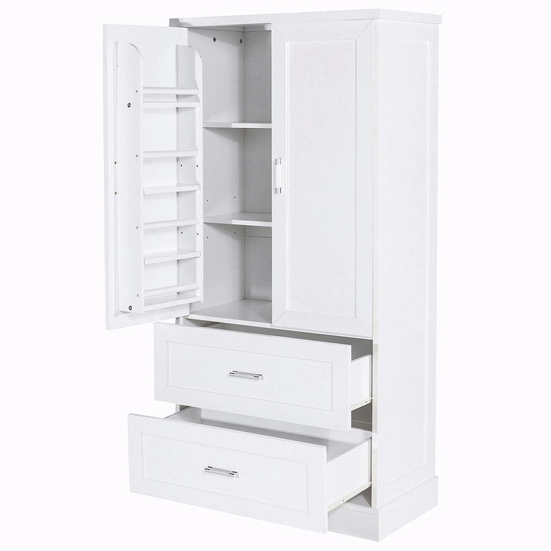64" Tall Bathroom Storage Cabinet with Double Doors, Drawers & Adjustable Shelves