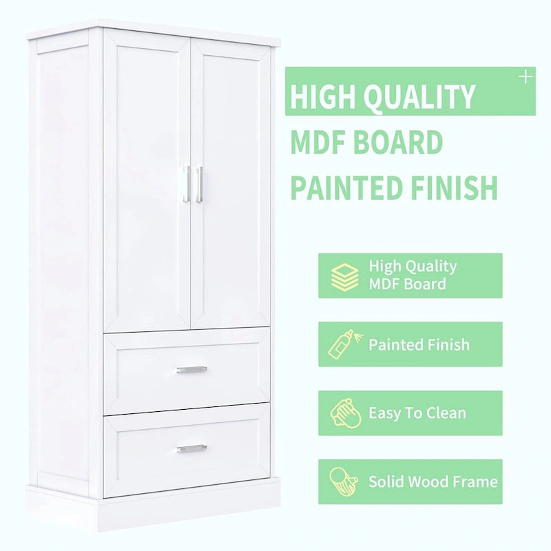 64" Tall Bathroom Storage Cabinet with Double Doors, Drawers & Adjustable Shelves