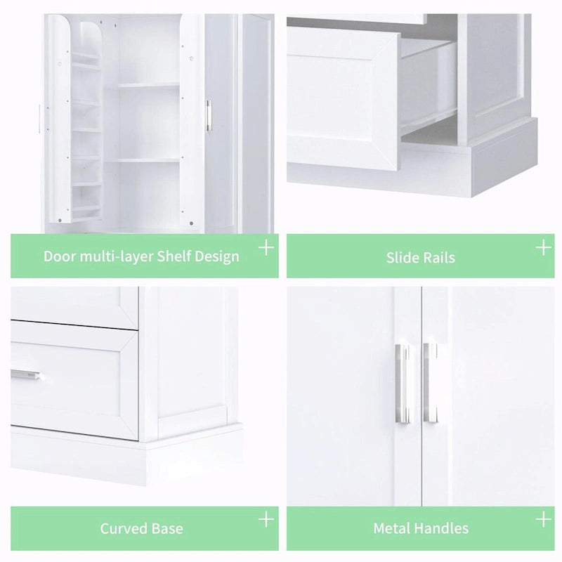 64" Tall Bathroom Storage Cabinet with Double Doors, Drawers & Adjustable Shelves