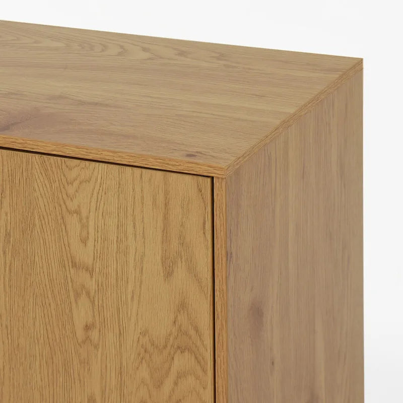 Mid-Century Modern Storage Cabinet with 3 Drawers, Door & Adjustable Shelf – Natural Wood & Gray