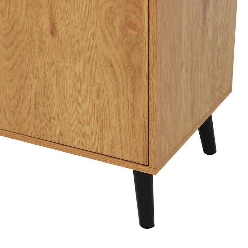 Mid-Century Modern Storage Cabinet with 3 Drawers, Door & Adjustable Shelf – Natural Wood & Gray