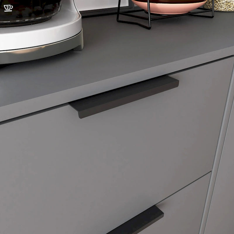Mid-Century Modern Storage Cabinet with 3 Drawers, Door & Adjustable Shelf – Natural Wood & Gray