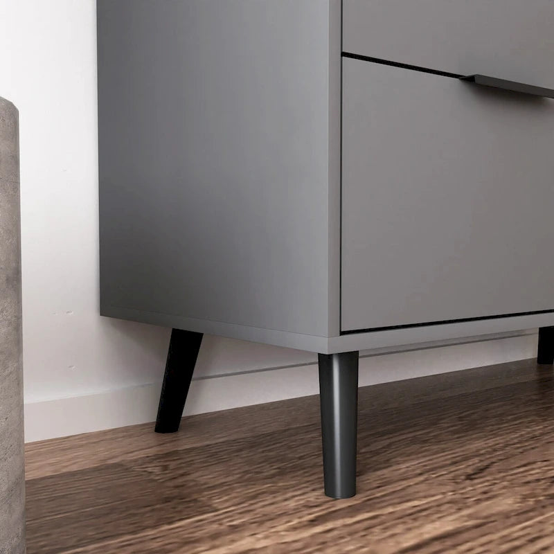 Mid-Century Modern Storage Cabinet with 3 Drawers, Door & Adjustable Shelf – Natural Wood & Gray