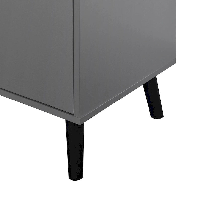 Mid-Century Modern Storage Cabinet with 3 Drawers, Door & Adjustable Shelf – Natural Wood & Gray